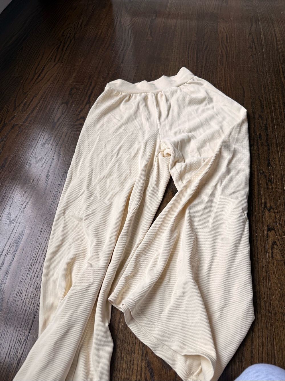 Cream Ribbed Wide-Leg Pants - Unbranded